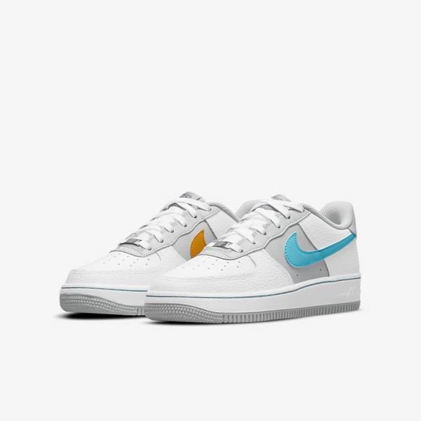 Nike Air Force 1 EMB Older Otroci Superge Bela / Siva / Turkizna Modra | NK935GDL