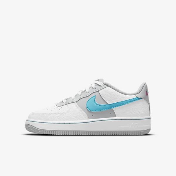 Nike Air Force 1 EMB Older Otroci Superge Bela / Siva / Turkizna Modra | NK935GDL