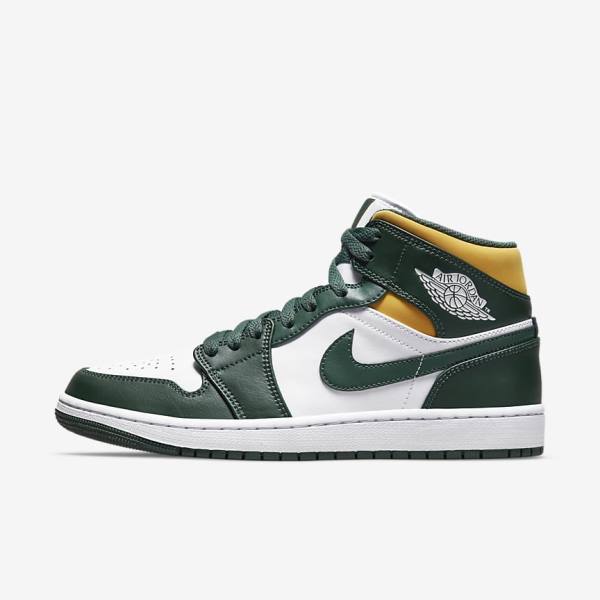 Nike Air Jordan 1 Mid Moški Jordan Čevlji Zelena / Bela | NK205FEL