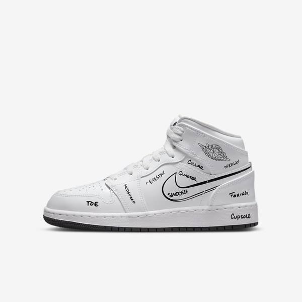 Nike Air Jordan 1 Mid Older Otroci Jordan Čevlji Bela / Črna | NK396UZB