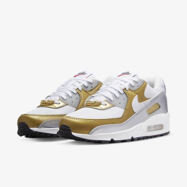 Nike Air Max 90 SE Ženske Superge Bela / Kovinski Zlato / Kovinski Srebrna / Bela | NK910WUD