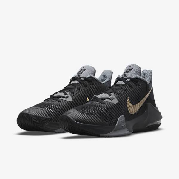 Nike Air Max Impact 3 Moški Košarkaški Copati Črna / Siva / Temno Siva / Kovinski Zlato | NK694ACW