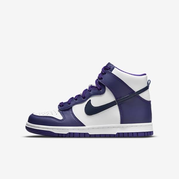 Nike Dunk High Older Otroci Superge Bela / Vijolična / Mornarica | NK458UVZ