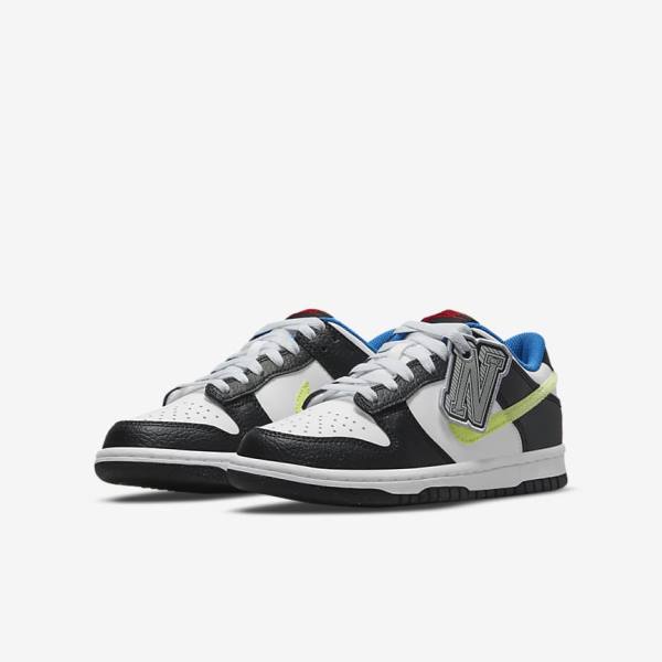 Nike Dunk Low Older Otroci Superge Bela / Črna / Modra / Svetloba Limona | NK402XZY