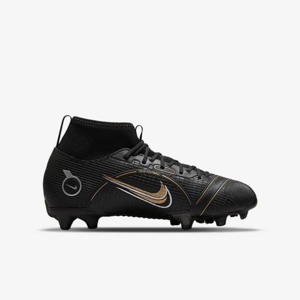 Nike Jr. Mercurial Superfly 8 Academy MG Older Multi-Ground Otroci Nogometni Čevlji Črna / Kovinski Srebrna / Siva / Kovinski Zlato | NK142XLF