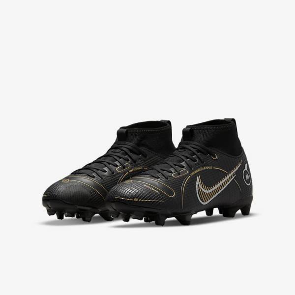 Nike Jr. Mercurial Superfly 8 Academy MG Older Multi-Ground Otroci Nogometni Čevlji Črna / Kovinski Srebrna / Siva / Kovinski Zlato | NK142XLF