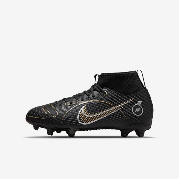 Nike Jr. Mercurial Superfly 8 Academy MG Older Multi-Ground Otroci Nogometni Čevlji Črna / Kovinski Srebrna / Siva / Kovinski Zlato | NK142XLF