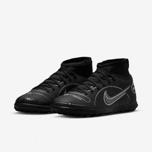 Nike Jr. Mercurial Superfly 8 Club TF Older Turf Otroci Nogometni Čevlji Črna / Siva / Kovinski Srebrna | NK493VGB