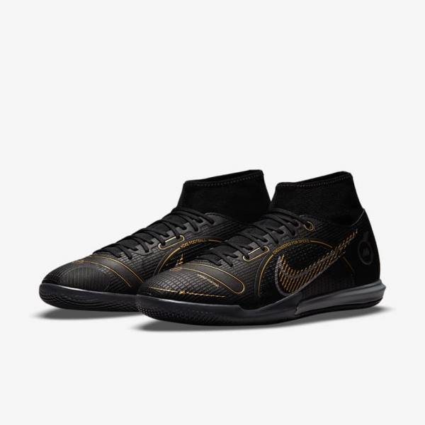 Nike Mercurial Superfly 8 Academy IC Indoor-Court Moški Nogometni Čevlji Črna / Kovinski Srebrna / Siva / Kovinski Zlato | NK976QSD