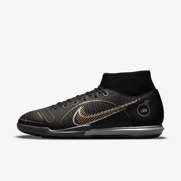 Nike Mercurial Superfly 8 Academy IC Indoor-Court Moški Nogometni Čevlji Črna / Kovinski Srebrna / Siva / Kovinski Zlato | NK976QSD