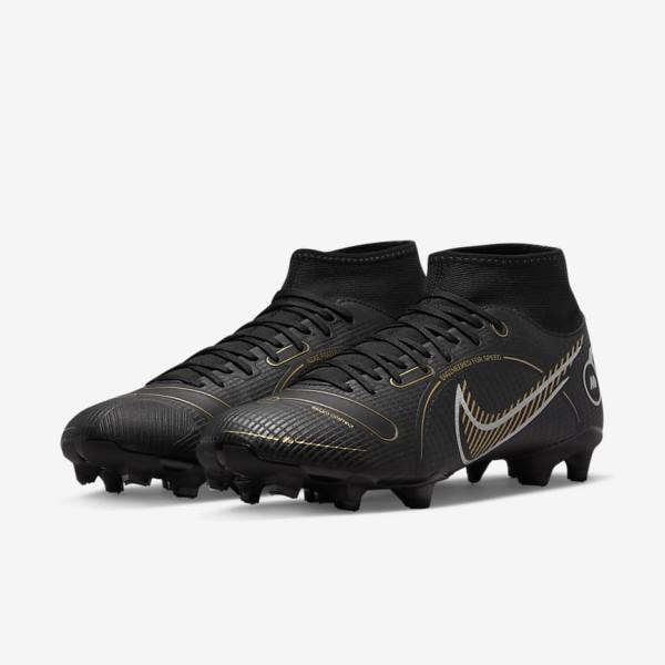 Nike Mercurial Superfly 8 Academy MG Multi-Grounds Moški Nogometni Čevlji Črna / Kovinski Srebrna / Siva / Kovinski Zlato | NK057XPE