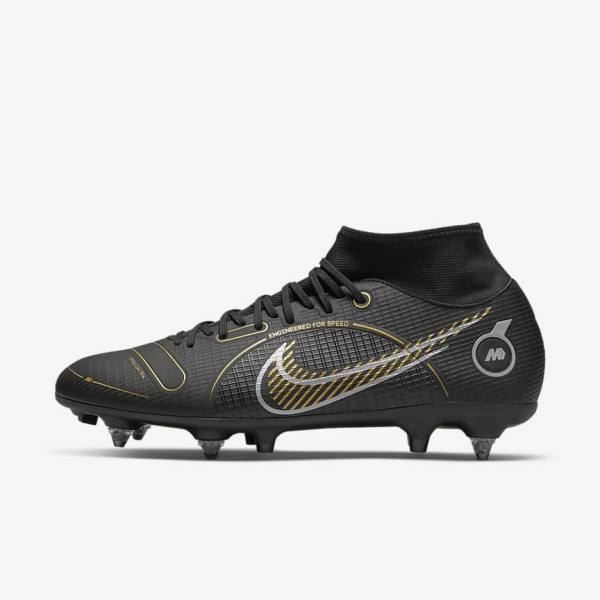 Nike Mercurial Superfly 8 Academy SG-PRO Anti-Clog Traction Soft-Grounds Moški Nogometni Čevlji Črna / Kovinski Srebrna / Siva / Kovinski Zlato | NK723TXW