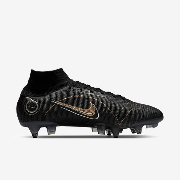 Nike Mercurial Superfly 8 Elite SG-PRO Anti-Clog Traction Soft-Ground Moški Nogometni Čevlji Črna / Kovinski Srebrna / Siva / Kovinski Zlato | NK295ENZ