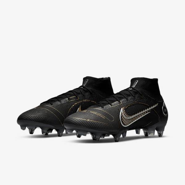 Nike Mercurial Superfly 8 Elite SG-PRO Anti-Clog Traction Soft-Ground Moški Nogometni Čevlji Črna / Kovinski Srebrna / Siva / Kovinski Zlato | NK295ENZ