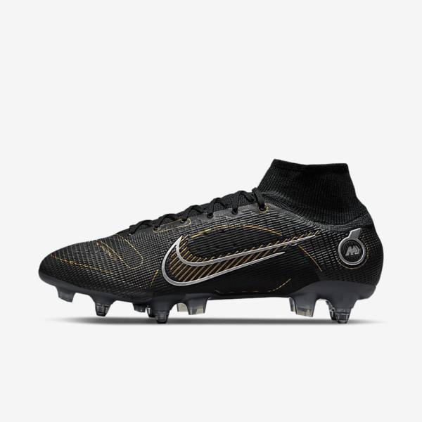 Nike Mercurial Superfly 8 Elite SG-PRO Anti-Clog Traction Soft-Ground Ženske Nogometni Čevlji Črna / Kovinski Srebrna / Siva / Kovinski Zlato | NK713DIP