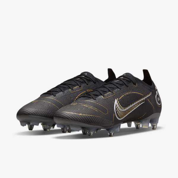 Nike Mercurial Vapor 14 Elite SG-PRO Anti-Clog Traction Soft-Grounds Moški Nogometni Čevlji Črna / Kovinski Srebrna / Siva / Kovinski Zlato | NK589FGE