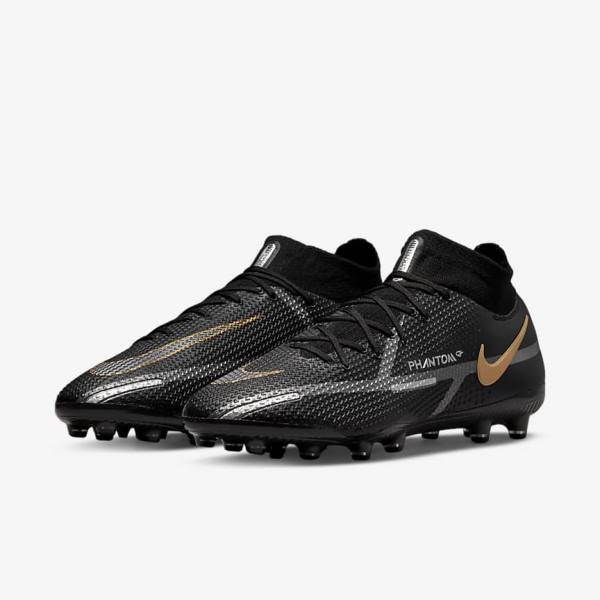 Nike Phantom GT2 Dynamic Fit Elite AG-Pro Artificial-Grass Ženske Nogometni Čevlji Črna / Kovinski Zlato / Kovinski Srebrna / Kovinski Temno Siva | NK078TYF