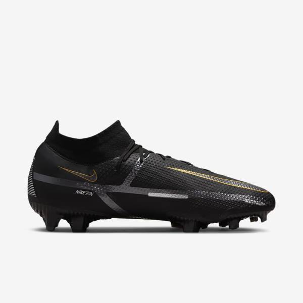 Nike Phantom GT2 Pro Dynamic Fit FG Firm-Ground Moški Nogometni Čevlji Črna / Kovinski Zlato / Kovinski Srebrna / Kovinski Temno Siva | NK806IJQ