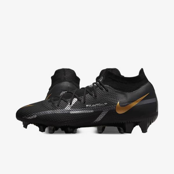 Nike Phantom GT2 Pro Dynamic Fit FG Firm-Ground Moški Nogometni Čevlji Črna / Kovinski Zlato / Kovinski Srebrna / Kovinski Temno Siva | NK806IJQ