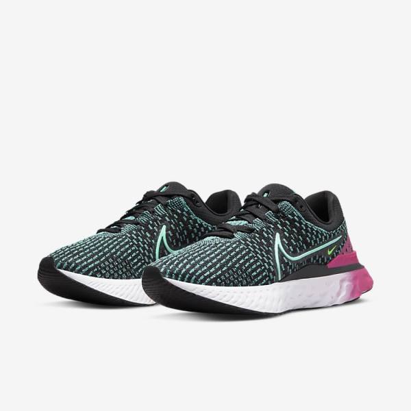 Nike React Infinity Run Flyknit 3 Road Ženske Tekaški Čevlji Črna / Roza / Turkizna / Turkizna | NK358OMV