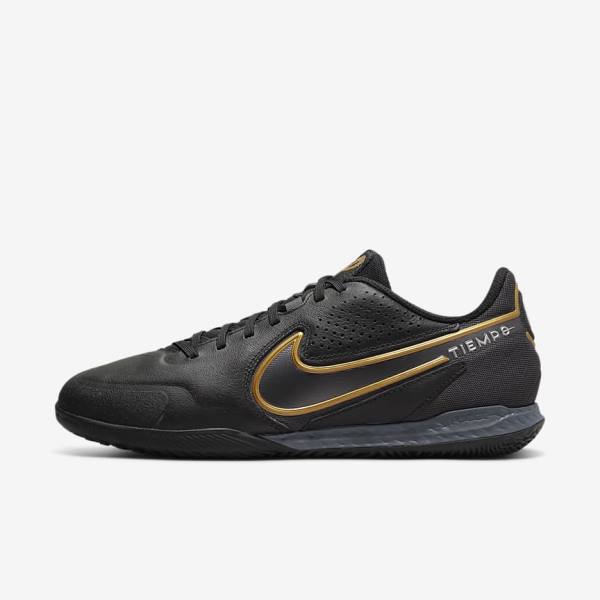 Nike React Tiempo Legend 9 Pro IC Indoor-Court Ženske Nogometni Čevlji Črna / Temno Siva / Kovinski Zlato / Kovinski Temno Siva | NK176DCM