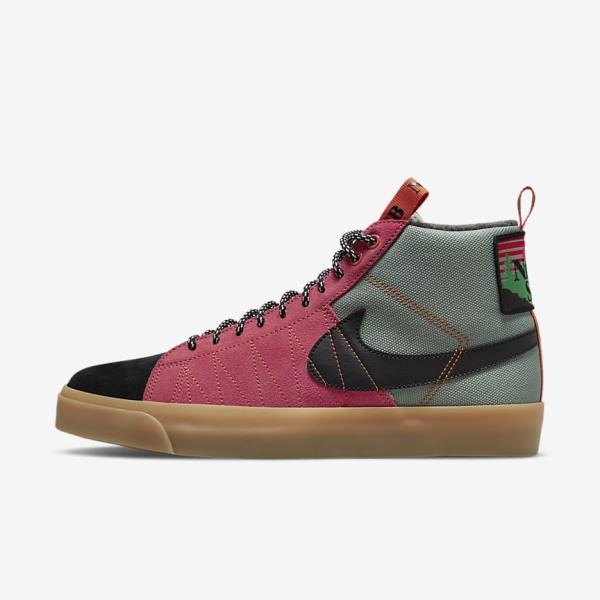 Nike SB Zoom Blazer Mid Premium Moški Skate Čevlji Bela / Rjav / Črna | NK957CIU