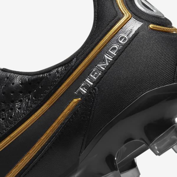 Nike Tiempo Legend 9 Elite FG Firm-Ground Ženske Nogometni Čevlji Črna / Temno Siva / Kovinski Zlato / Kovinski Temno Siva | NK209IFN