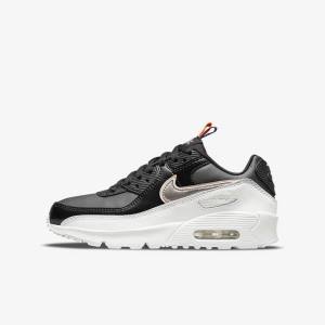 Nike Air Max 90 LTR SE Older Otroci Superge Črna / Bela / Kovinski Modra Siva | NK591DCM