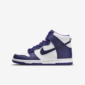 Nike Dunk High Older Otroci Superge Bela / Vijolična / Mornarica | NK458UVZ