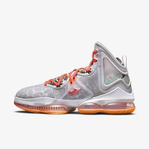 Nike LeBron 19 Moški Košarkaški Copati Siva / Oranžna / Svetloba Rdeča / Zelena | NK073YLM