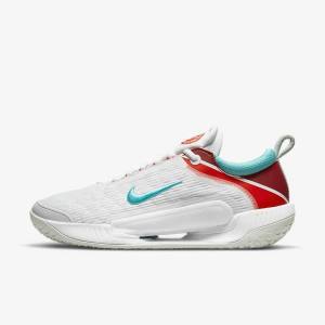 Nike NikeCourt Zoom NXT Hard Court Moški Tenis Copati Bela / Svetloba Srebrna / Rdeča / Turkizna | NK683NHK