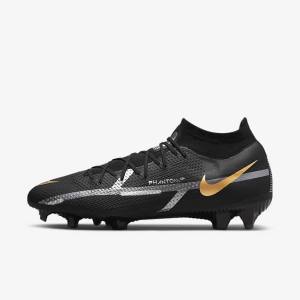 Nike Phantom GT2 Pro Dynamic Fit FG Firm-Ground Ženske Nogometni Čevlji Črna / Kovinski Zlato / Kovinski Srebrna / Kovinski Temno Siva | NK031VOS